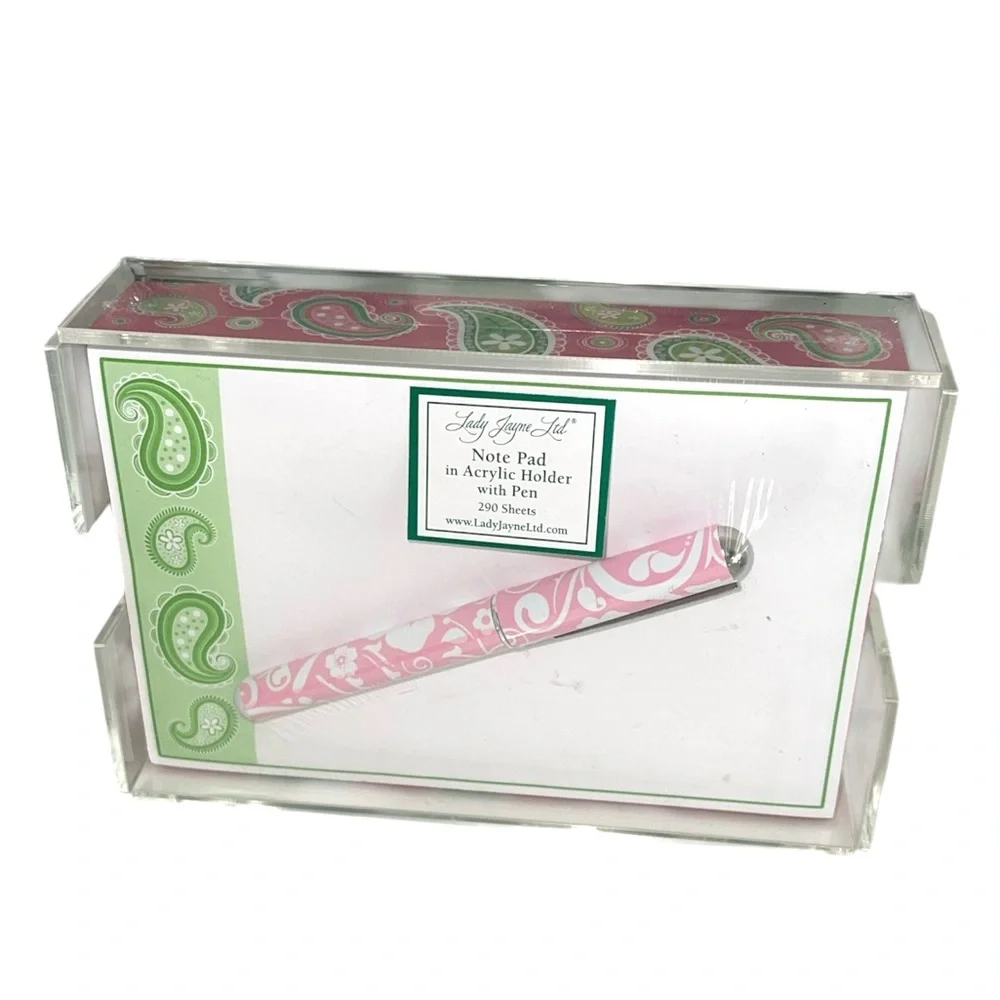 LADY JAYNE NOTE PAD IN ACRYLIC HOLDER WITH PEN